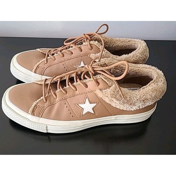 NWOB Converse Unisex One Star Tan Leather Fur Fleece Ox Jack Purcell M-7 W-9 - Picture 3 of 9